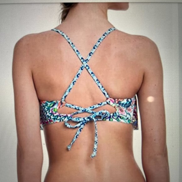 Profile Blush Triangle Ruffle Peacock Pattern Bikini Top Size Small F-Cup - Picture 10 of 10